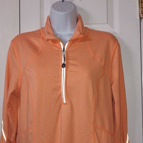 Tangerine orange white striped pull over workout jacket Sz M - Picture 3 of 7